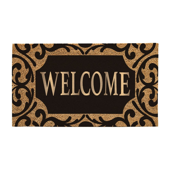 Evergreen Scroll Metallic Welcome Rubber Inset Coir Mat