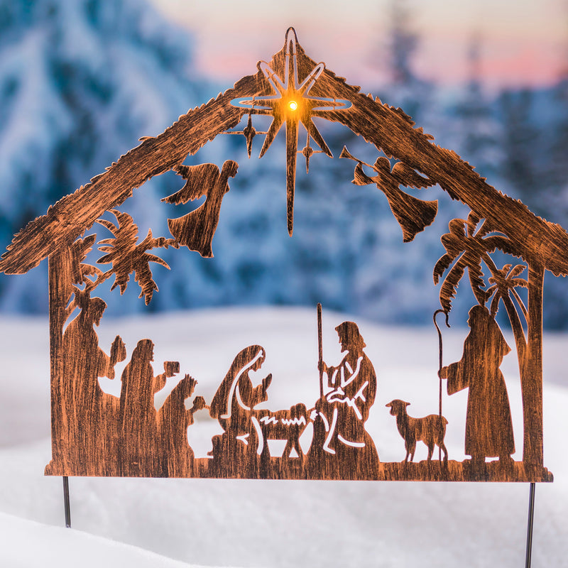 Evergreen Illuminated Nativity Solar Stake