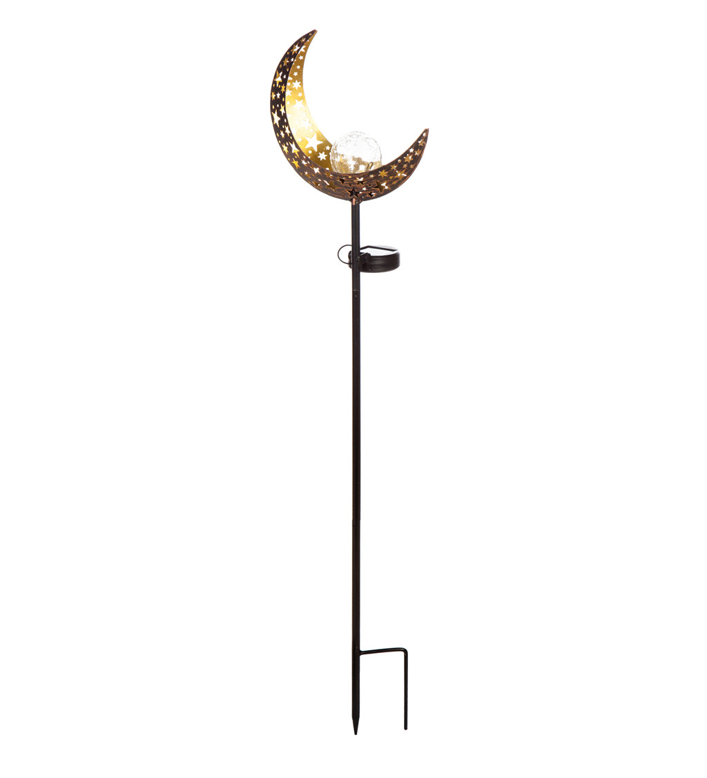 Evergreen Solar Moon Garden Stake with Crackle Glass Globe