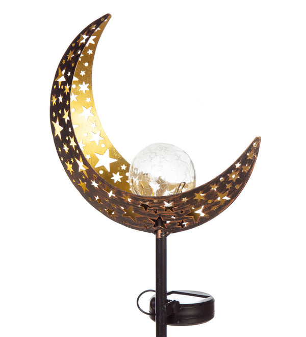 Evergreen Solar Moon Garden Stake with Crackle Glass Globe