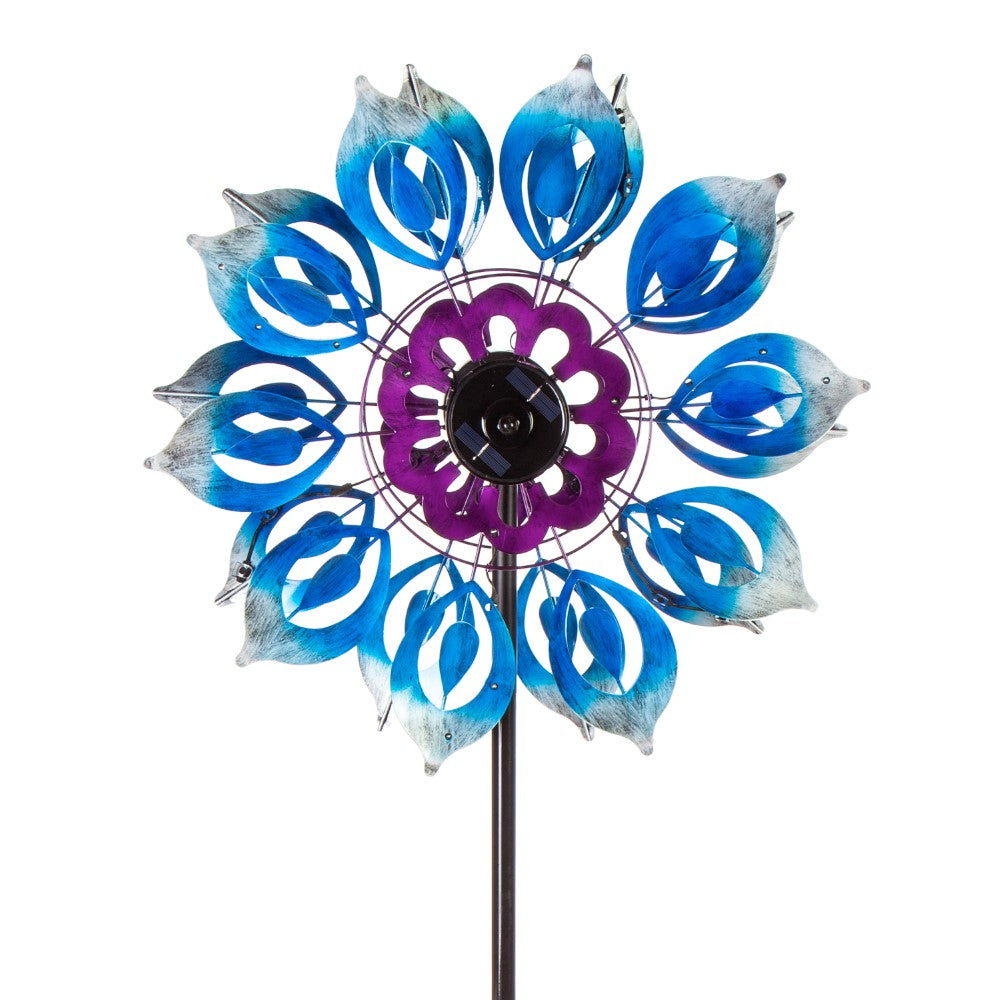 Evergreen Blue Blooms Solar Wind Spinner