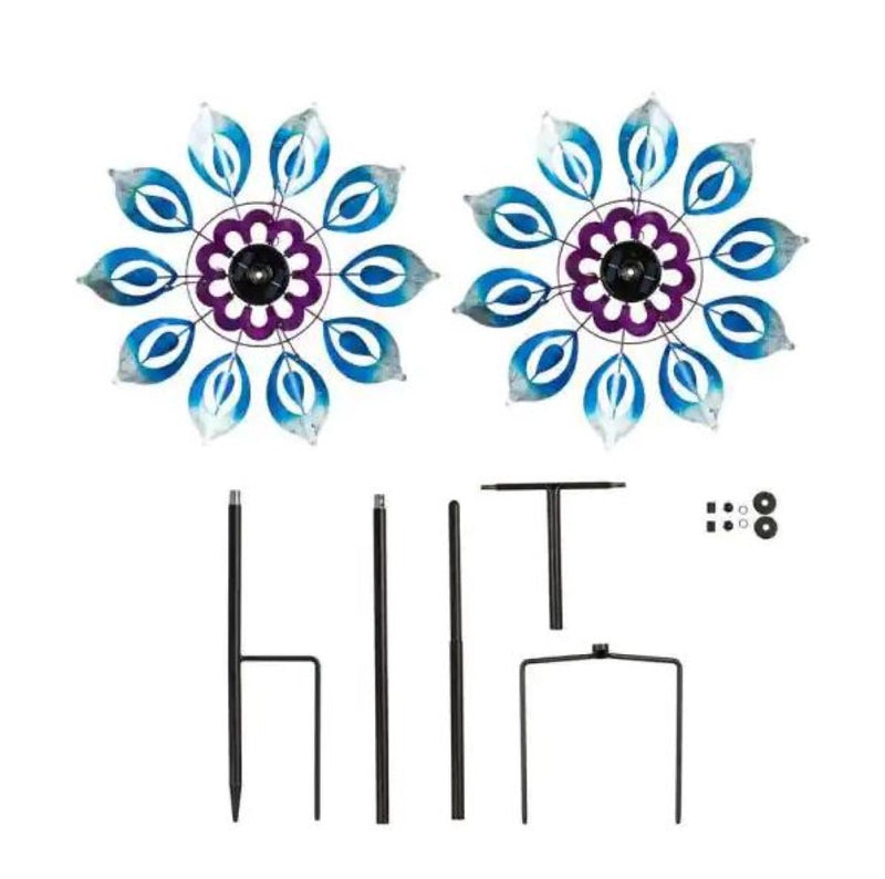 Evergreen Blue Blooms Solar Wind Spinner
