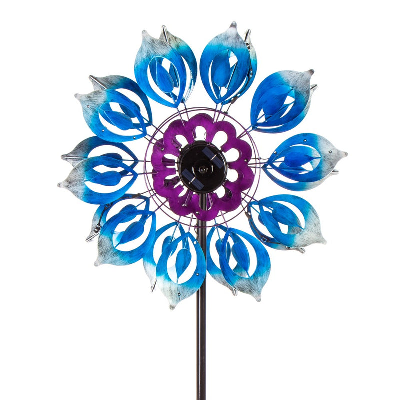 Evergreen Blue Blooms Solar Wind Spinner