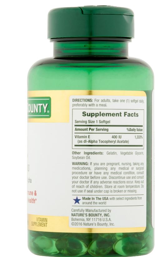 Nature's Bounty Vitamin E Pure dl-Alpha Vitamin Supplement Rapid Release Softgels - 180mg - 120 Count