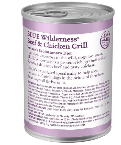 Blue Buffalo Wilderness Beef and Chicken Grill Grain Free Canned Wet Dog Food - 12.5 oz.