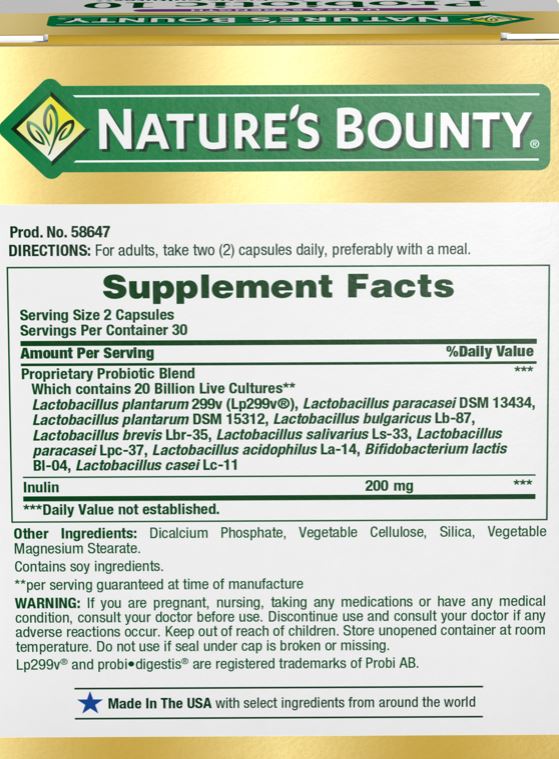 Nature's Bounty Digestive Probiotic Ultra Strength Probiotic 10 Supplement Capsules - 30 Count