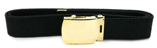 Vanguard Coast Guard Belt and Buckle: Black Cotton with 24k Gold Buckle and Tip - Male