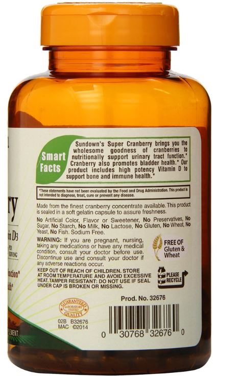 Sundown Naturals Herbal Supplement Super Cranberry Plus Vitamin D3 Softgels - 8400mg - 150 Count