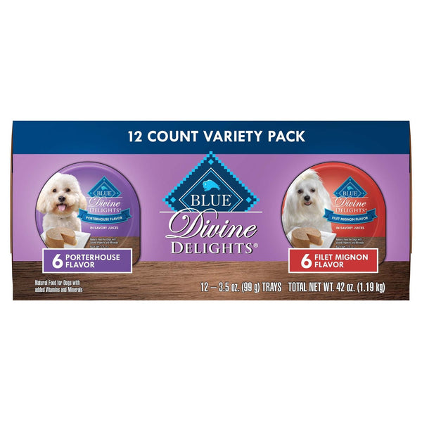 Blue Buffalo Divine Delights Porthouse and Filet Mignon Flavors Wet Dog Food 12 Count Variety Pack