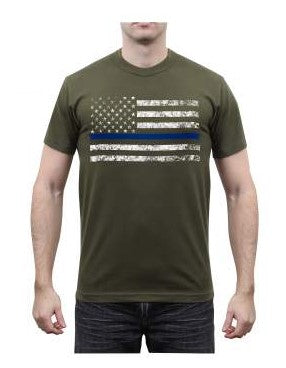 Rothco Mens Thin Blue Line Short Sleeve T-Shirt - Olive - Size 2XL