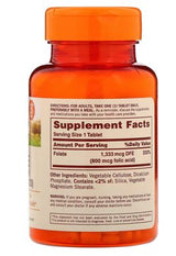 Sundown Naturals Vitamin Supplement Folic Acid Vitamin Supplement Tablets - 800mcg - 100 Count