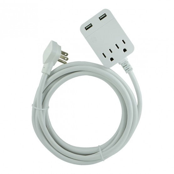 GE Pro 2-Outlet and 2-USB Port Charging Station with 8 Ft. Extension Cord