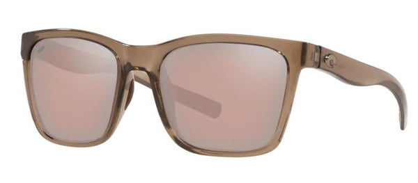 Costa Del Mar Womens Panga Shiny Taupe Crystal Frame - Copper Silver Mirror 580 Plastic Lens - Polarized Sunglasses