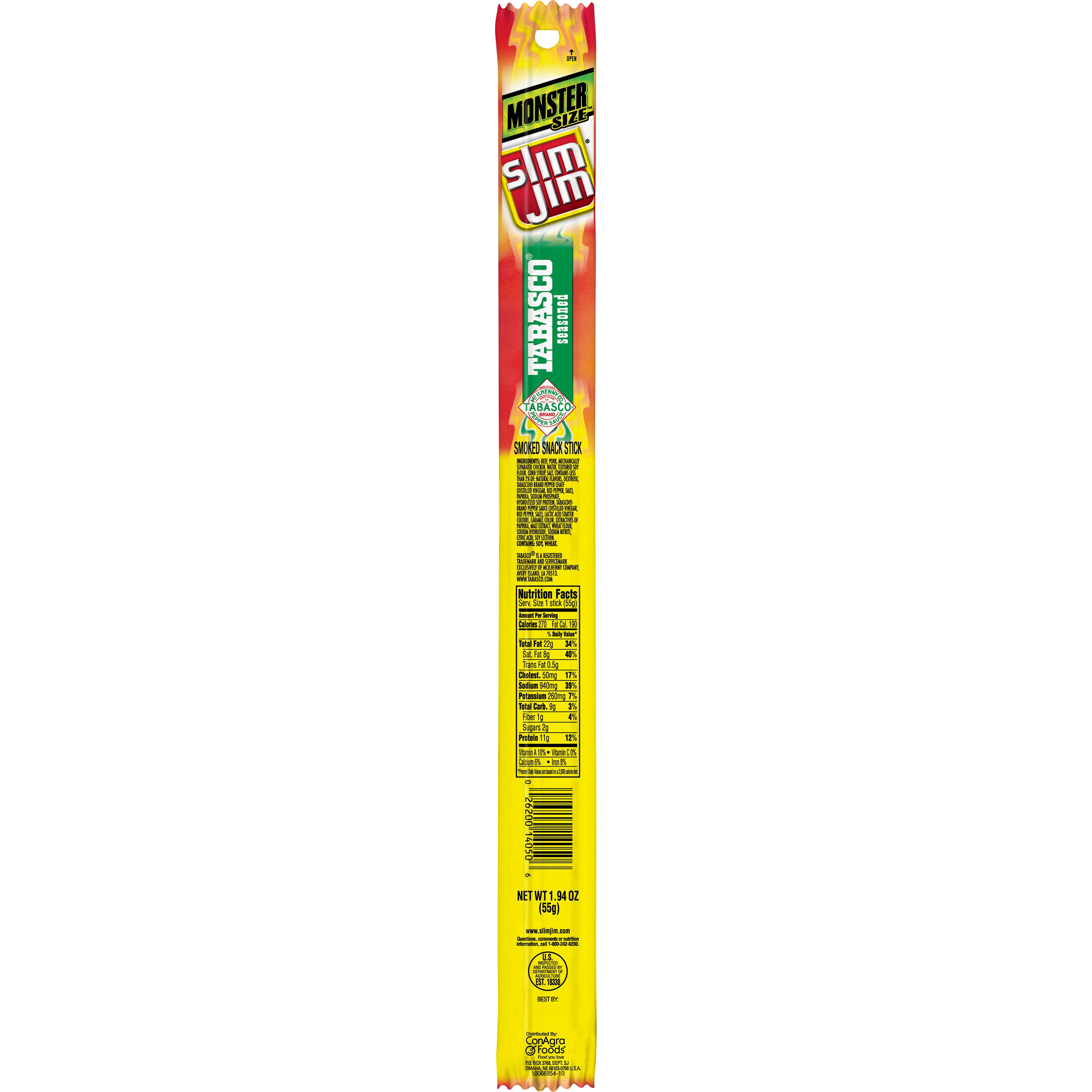 Slim Jim Monster Stick - Tabasco Seasoned Smoked Snack Stick - 1.94 oz.