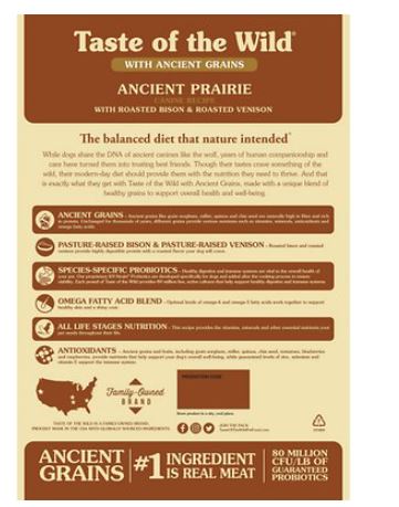 Taste of the Wild Ancient Prairie Canine Recipe with Roasted Bison & Roasted Venison Dry Dog Food - 14 lbs.