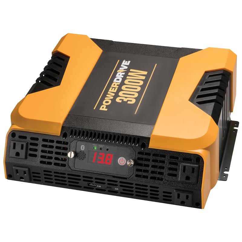 PowerDrive 3000 Watt Bluetooth Power Inverter with 4 AC outlets and dual ports, USB 2.4A and USB-C 3.0A