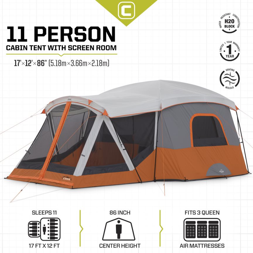 tent with screen room Core 11P Cabin Tent w/ Screen Room – ShopCGX