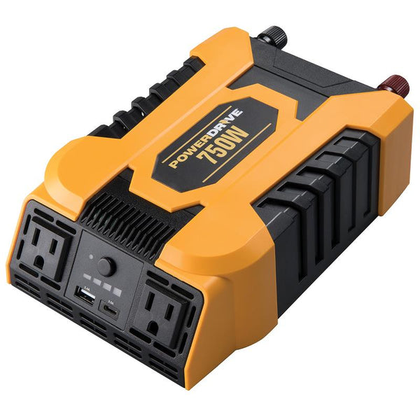 PowerDrive 750 Watt Inverter with 2 AC outlets and Dual ports, USB 2.4A and USB-C 3.0A