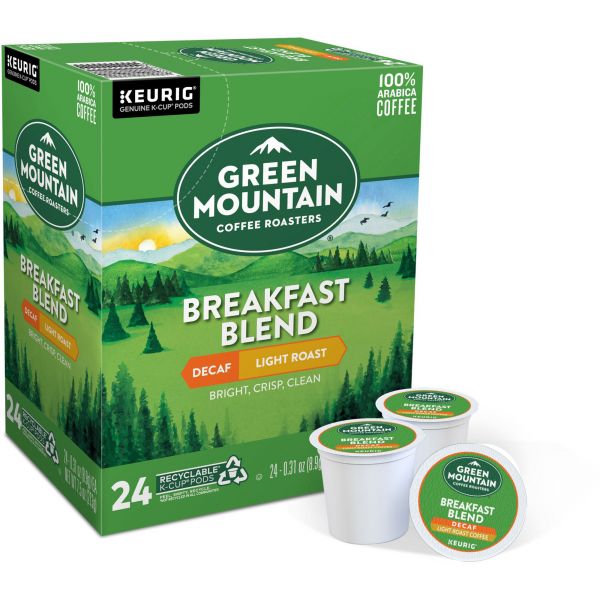 Keurig Green Mountain Coffee Roasters Breakfast Blend Decaf Light Roast Coffee K-Cup Pods - 24 Count