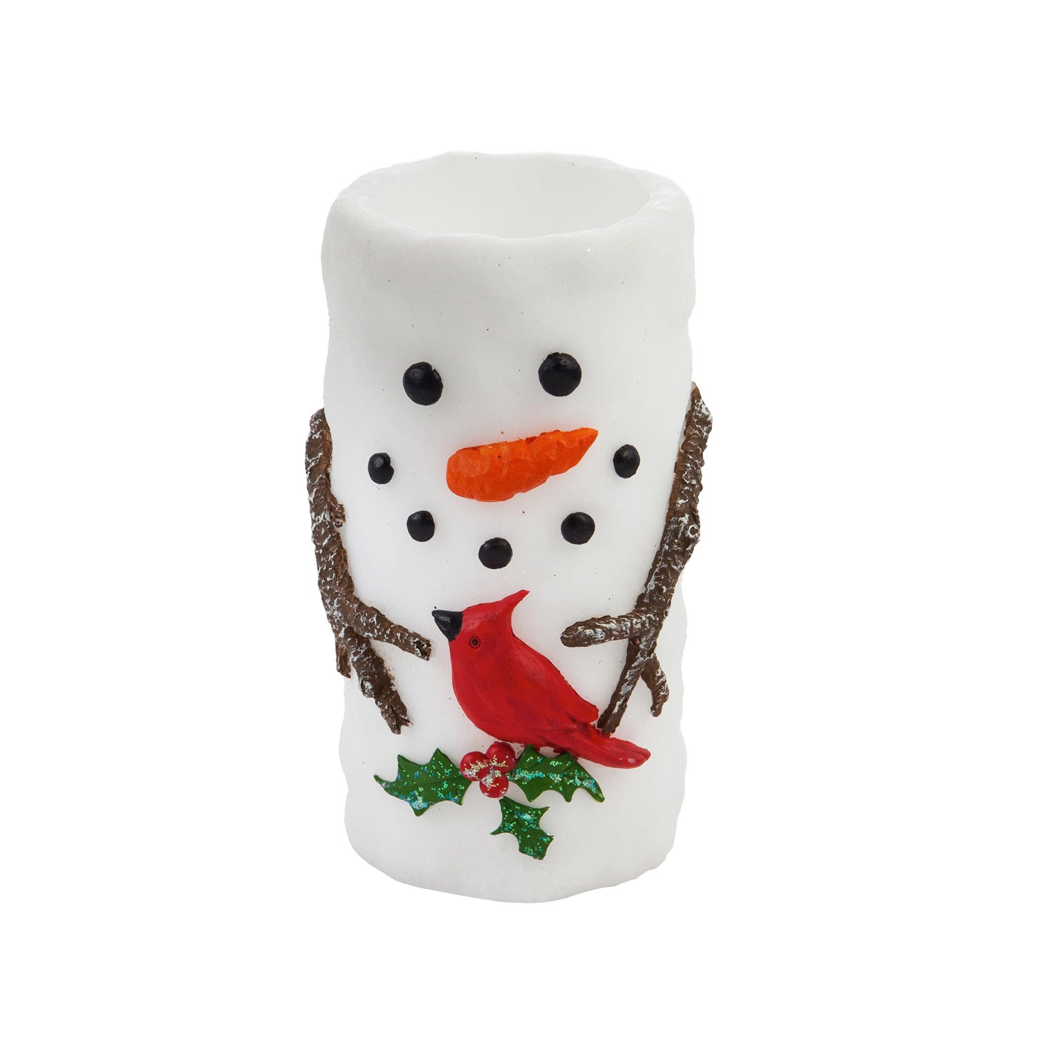 Evergreen Led Wax Pillar Snowman & Friend Candle
