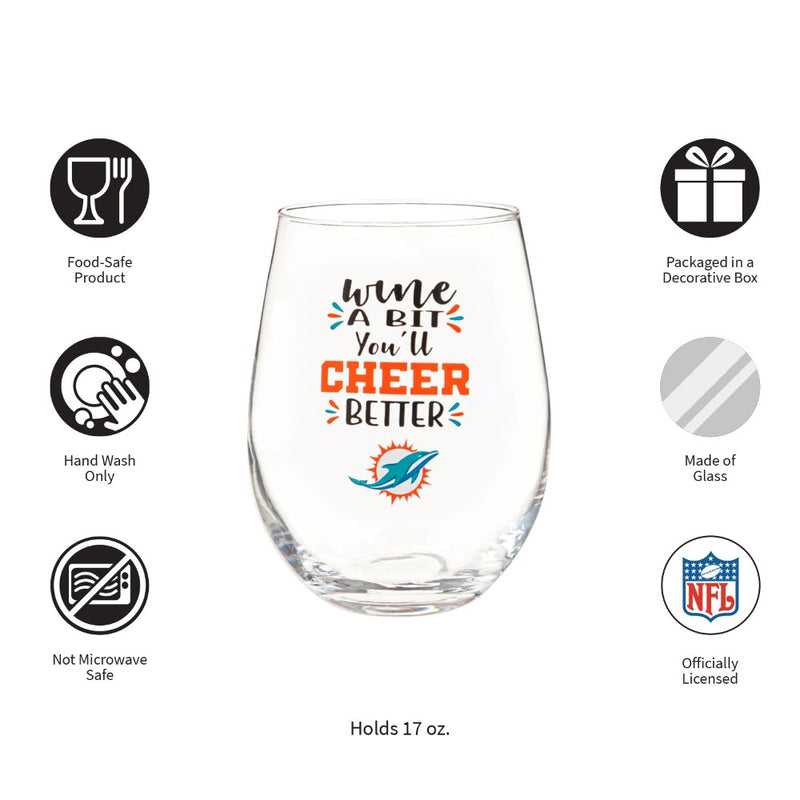 Team Sports America Miami Dolphins Stemless Wine Glass