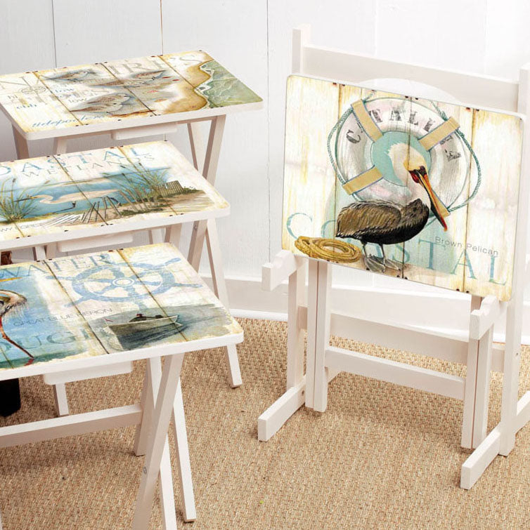 Evergreen Shore Birds TV Tray with Stand - Set of 4