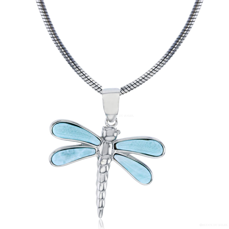 Bijoux Du Soleil Sterling Silver Larimar Dragonfly Pendant Necklace - 22"