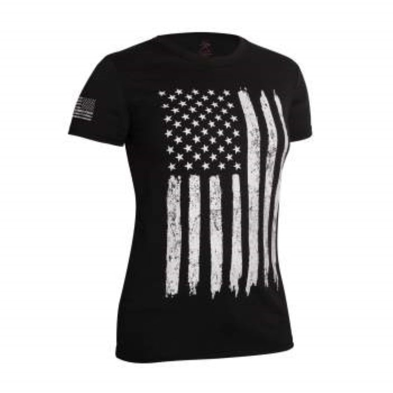 Rothco Womens Distressed US Flag Long Length Short Sleeve T-Shirt