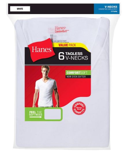 Hanes Mens 6-Pack FreshIQ Comfort Soft V-Neck Undershirts
