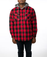 CG Classics Hooded Flannel Shirt Jacket Sherpa Lined Buffalo Check