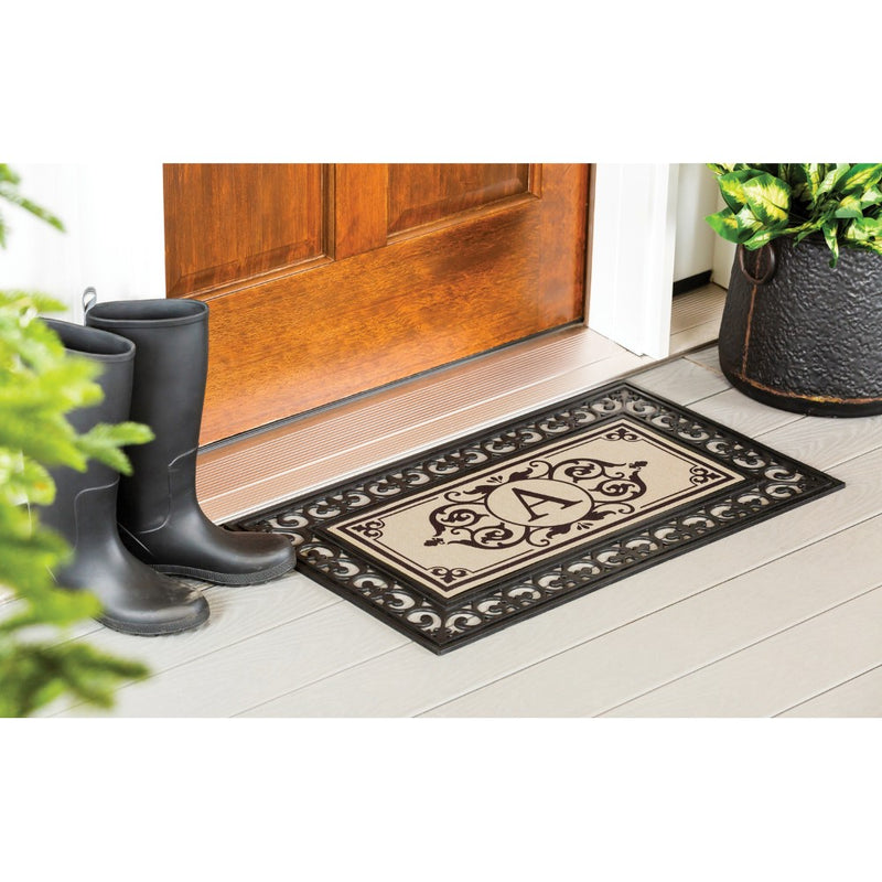 Evergreen Letter A Cambridge Monogram Burlap Sassafras Switch Mat
