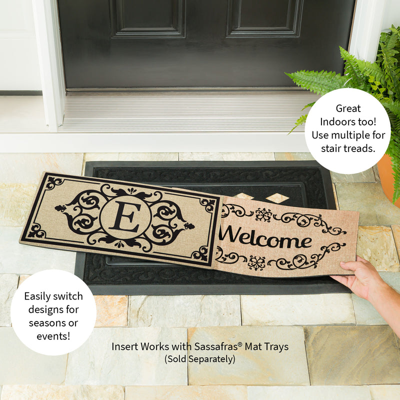 Evergreen Letter E Cambridge Monogram Burlap Sassafras Switch Mat