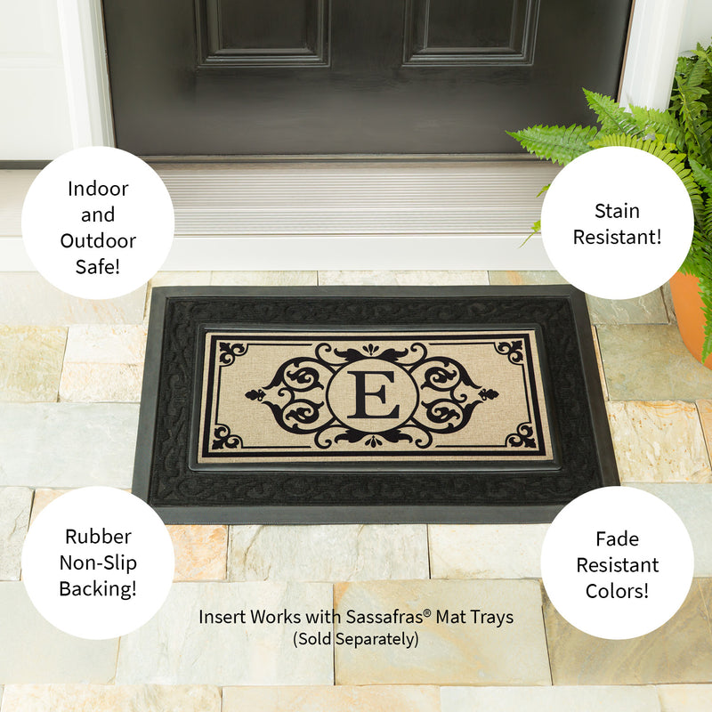Evergreen Letter E Cambridge Monogram Burlap Sassafras Switch Mat