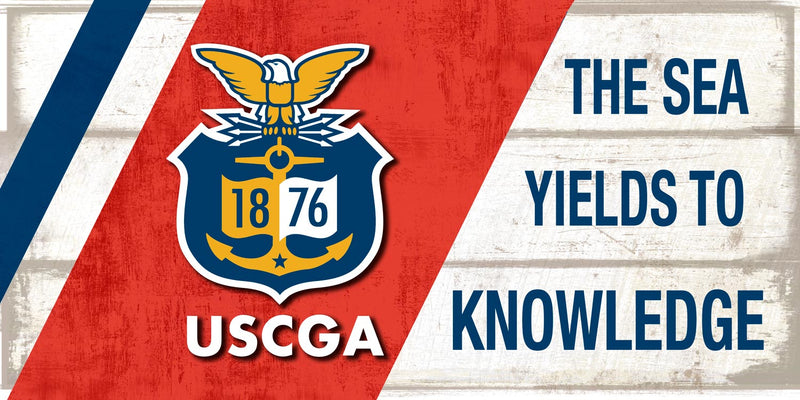 Coast Guard Academy Slatted Wood Sign - The Sea Yields To Knowledge