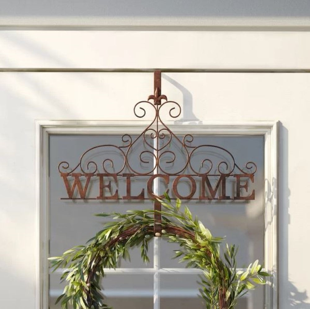 Evergreen Rustic Welcome Wreath Holder