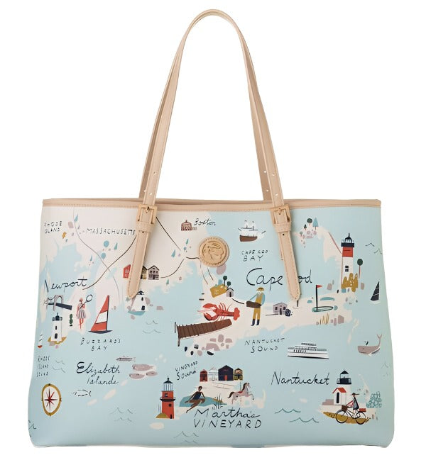 Spartina 449 Greetings From Large Map Tote Handbag