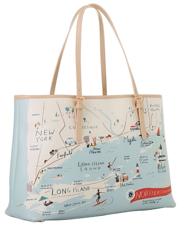 Spartina 449 Greetings From Large Map Tote Handbag