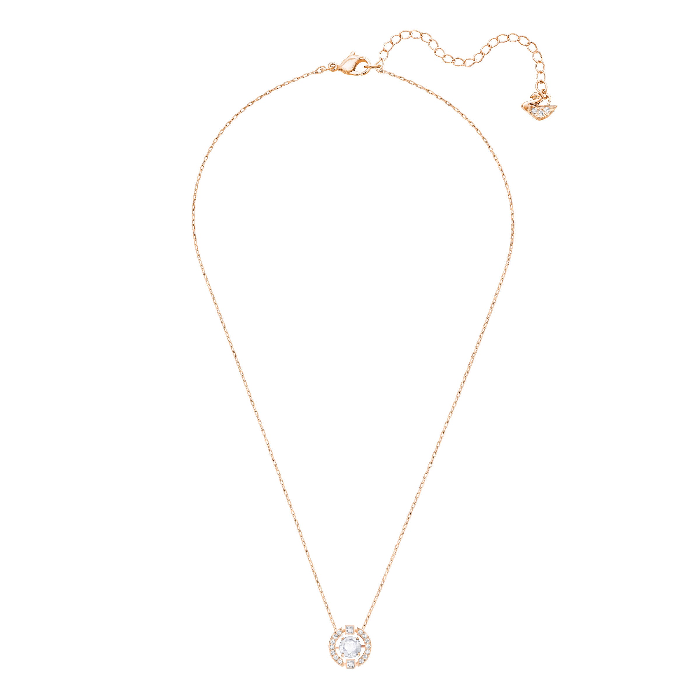 Swarovski Sparkling Dance Round Necklace - White, Rose-Gold Tone Plated