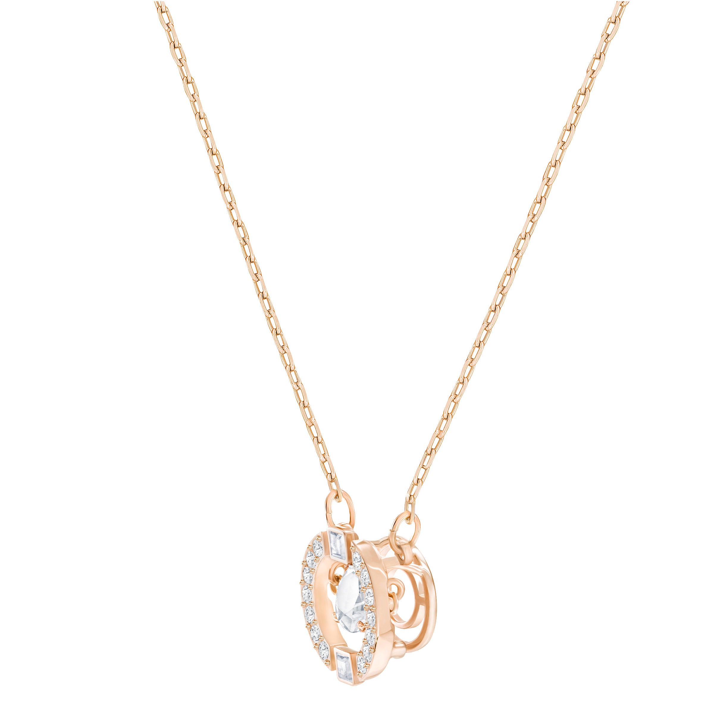 Swarovski Sparkling Dance Round Necklace - White, Rose-Gold Tone Plated