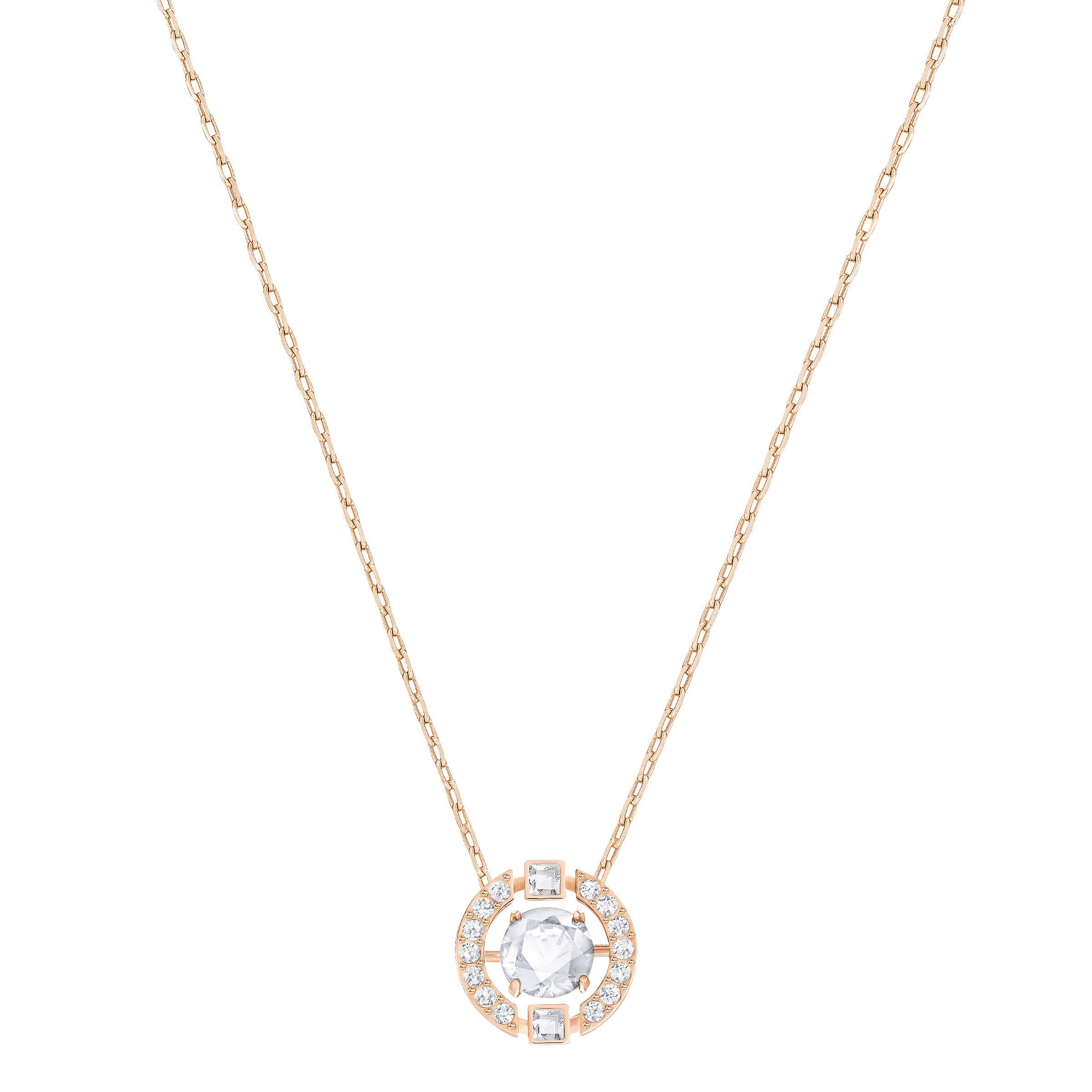 Swarovski Sparkling Dance Round Necklace - White, Rose-Gold Tone Plated