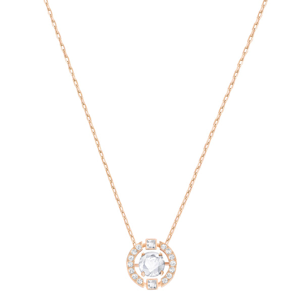 Swarovski Sparkling Dance Round Necklace - White, Rose-Gold Tone Plated