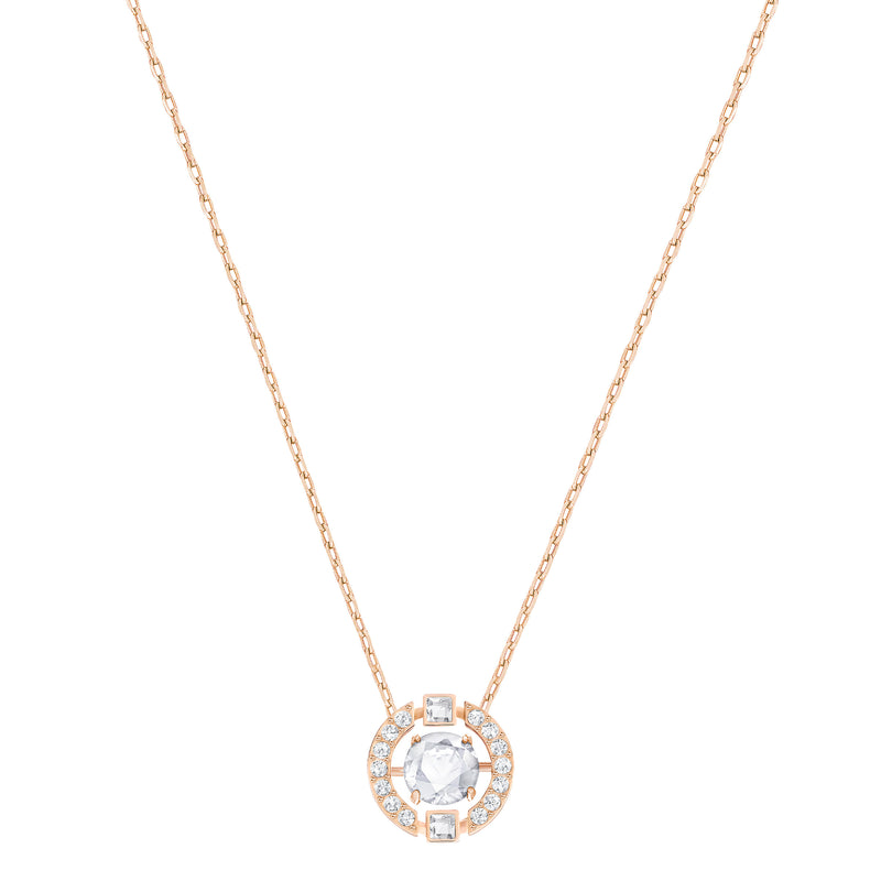 Swarovski Sparkling Dance Round Necklace - White, Rose-Gold Tone Plated