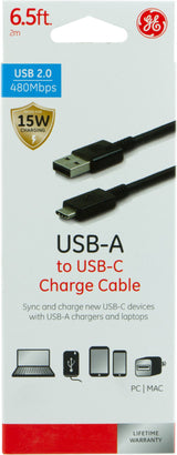 GE USB-A to USB-C Charge Cable 6.5 ft