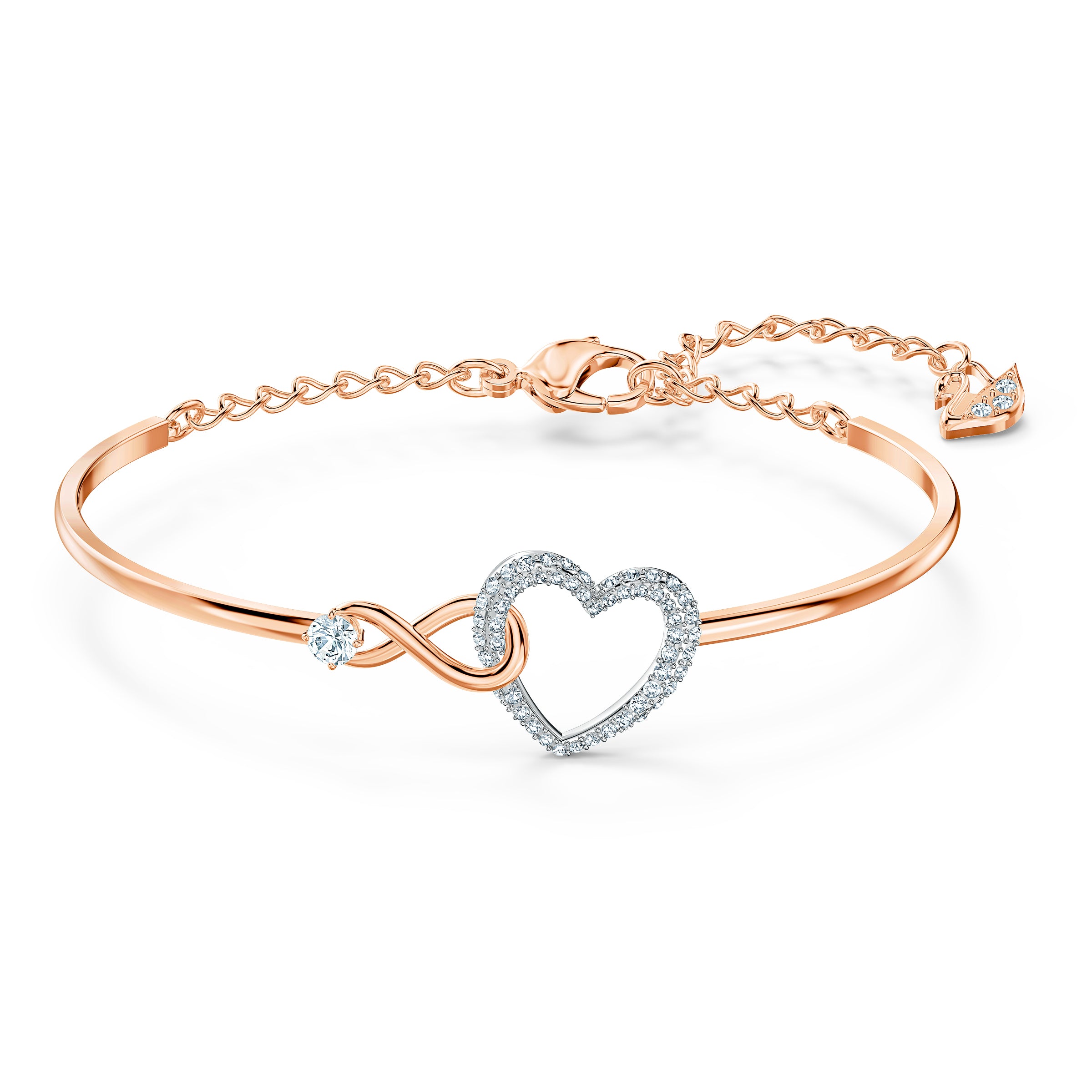 Swarovski Infinity Heart Bangle Bracelet - White, Mixed Metal Finish