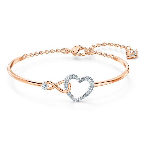 Swarovski Infinity Heart Bangle Bracelet - White, Mixed Metal Finish