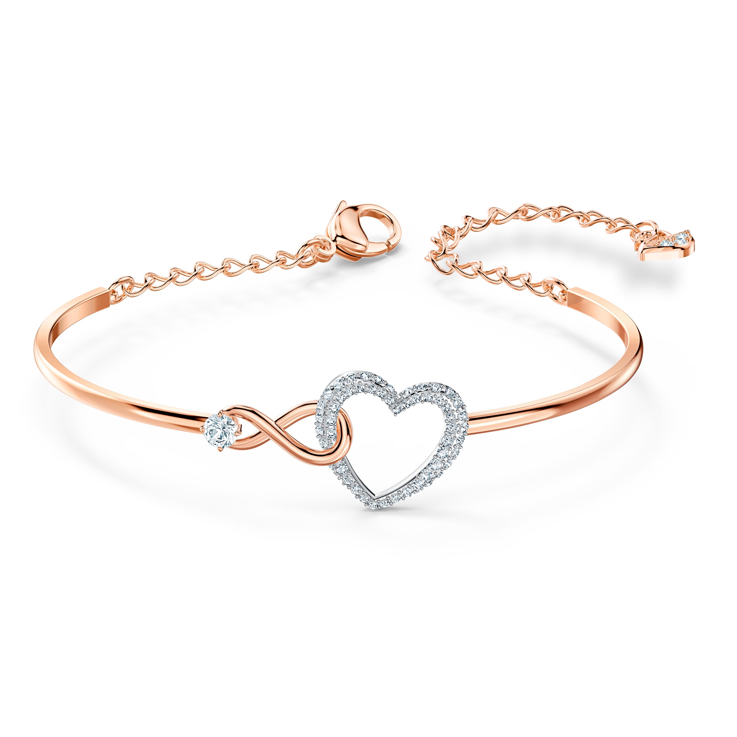 Swarovski Infinity Heart Bangle Bracelet - White, Mixed Metal Finish