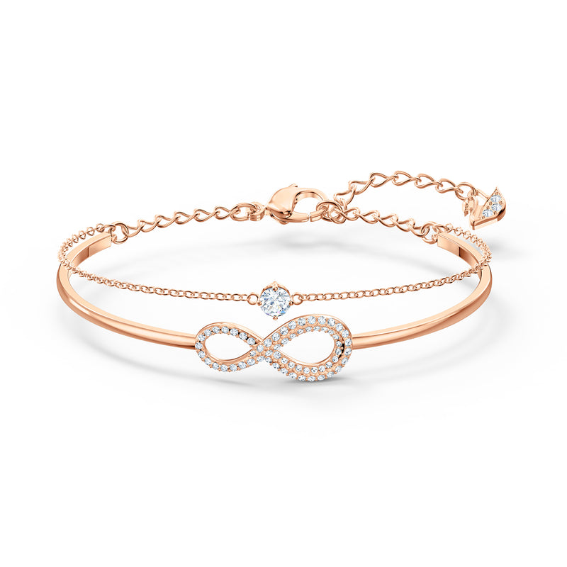 Swarovski Infinity Bangle Bracelet - White, Rose-Gold Tone Plated