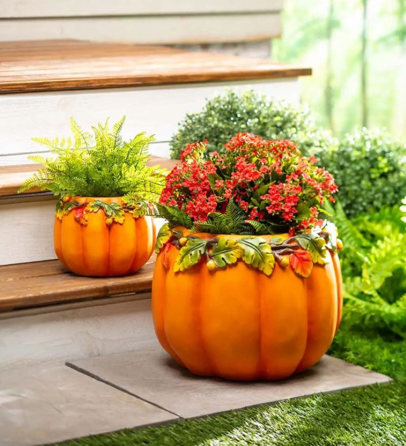 Plow & Hearth Indoor/Outdoor Pumpkin Planters - Set of 2