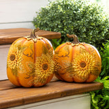 Plow & Hearth Carved Pumpkins with Sunflowers - Set of 2
