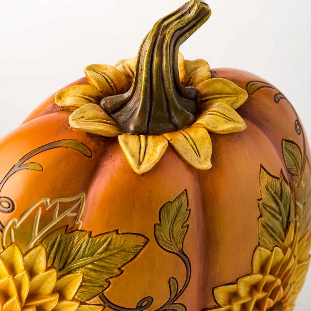 Plow & Hearth Carved Pumpkins with Sunflowers - Set of 2